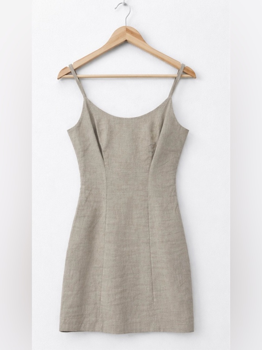 Y2K Allison Blake Linen Blend Mini Dress Taupe Beige Spaghetti Strap Size M‎